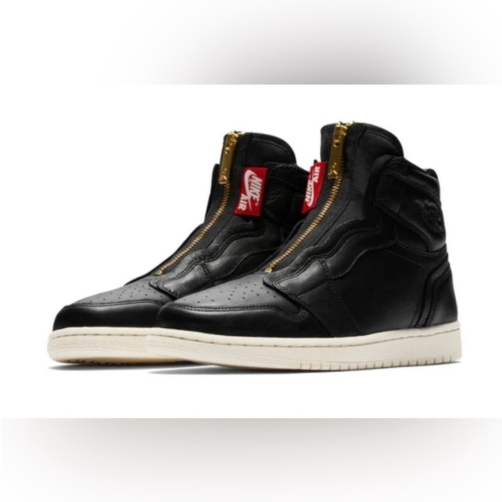 Air Jordan 1 Retro High Zip Black Sail Leather Gold Women’s 7.5 Punk Streetwear